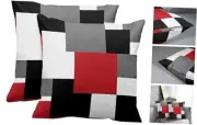 Set of 2 Red Black and Grey Throw Pillow Covers Geometric Modern Abstract
