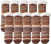 [Jaksairos] 5/10 Packs Fuzzy Slipper Socks For Women Winter Thickened Thermal Sleep Socks Non-Slip Floor Socks Anti-Freezing