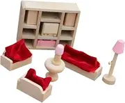 ERINGOGO Miniature Wooden Furniture Set for Lounge Room 11pcs Natural Wood Hand-Painted Decorative Boys and Girls Toys