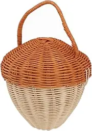 Rattan Storage Basket 9.1x6.3in Wall Hanging Mushroom Storage Organizer Woven Fruit Basket with Lid Photo Prop Room Decor