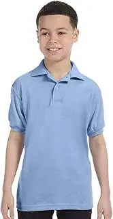 [Hanes] Youth 50/50 ComfortBlend EcoSmart Jersey Knit Polo, Medium, LIGHT BLUE