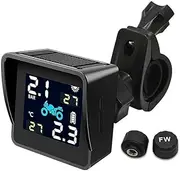 Waterproof Tire Pressure Sensor, Solar Motorcycle Wireless TPMS Tire Pressure Monitor System, LCD Display with 2 External Sensors For Motorbike Motorcycle
