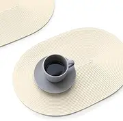 FunWheat Oval Braided Placemats Set of 6 Table Mats for Dining Tables Washable Heat Resistant Place Mats for Indoor Outdoor Use 12 x18 Inch(Oval Beige, 6pcs)