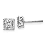14k White Gold Real Diamond Square Screw Back Post Earrings