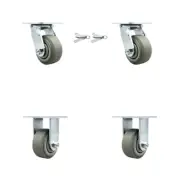 4 Inch Thermoplastic Rubber Caster Set with Ball Bearings 2 Swivel Lock 2 Rigid