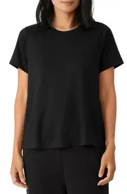 Eileen Fisher Organic Linen Crewneck T-Shirt in Black at Nordstrom, Size Small