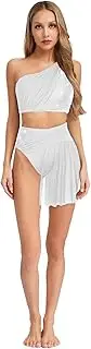 [TiaoBug] Women Lyrical Dance Costume One Shoulder Crop Top with Mesh Skirted Briefs Two Piece Modern Contemporary Outfit