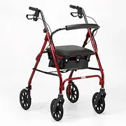 Days 105 Wheeled Rollator, Mobility Aid for Disabled or Elderly, Lightweight, 8" Wheels, Red