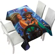 Stormy Ocean Pirate and Mermaid Fun Honeymoon Tablecloth