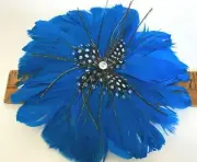 new millinery flower 6.5" feathers clip deep azure blue