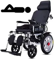 Heavy Duty Electric Wheelchair with Headrest, Folding and Portable Powerchair, Electric Power Or Manual Manipulation, Adjustable Backrest and Pedal, 360° Joystick(Black,20A)