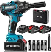 SEESII Cordless Impact Wrench High Torque 1000N.m(738 ft-lbs), 1/2" Brushless Impact Gun w/Two 4.0AH Battery, Fast Charger, 5 Sockets & Storage Case, Electric Impact Driver for Car Truck