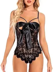 [FUN SOUL] Crotchless Body Suits for Women Crotchless Lingerie,Sexy Teddy Lingerie,Lace Bodysuit Sexy Lingerie for Women,Valentine's Day Gift,Anniversary Birthdays Gift,Easter Adult Gifts, Black