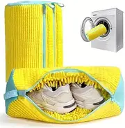 [BYVCUI] 2025 Upgraded 2-Pack Reusable Shoe Washing Bags for Washing Machine & Dryer – Durable Mesh Laundry Bags with Plush Zipper Cover & Hook, 360° Cleaning for Sneakers, Gym Shoes, Slippers (yellow)