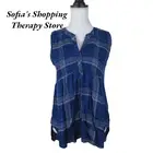 Knox Rose Tank Top Tee Women's Sz Extra Small Blue Plaid Smocked Button Up