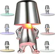 Thinker Lamp Collection, Silver Statue Table Lamp Cordless Bedside Touch Control Cute Desk Lamp Nightstand Lamp Rechargeable for Home, Office, Bedroom, Living Room (Mr Who)