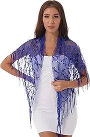 [TiaoBug] Women's Sparkling Sequin Shawl Wrap Evening Dress Wedding Holiday Sparkle Fringe Scarf Shrug