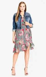 NEW $130 m 16 18 CITY CHIC Floral picnic dress ruffled skirt FAUX wrap SEXY Boho