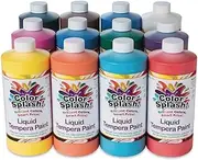 S&S Worldwide Color Splash! Liquid Tempera Bulk Paint, 12 Bright Colors, 32-oz Easy-Pour Bottles, Great For Arts & Crafts, School, Classroom, Poster Paint, For Kids & Adults, Non-Toxic, Set Of 12