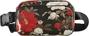 [Amooorous] Red and White Peony Stylish Waist Pack Crossbody Bag for Women Men Water Resistant Cross Body Bag Belt Pack with Adjustable Strap for Cycling Hiking Gym, red and white peony, 1 size