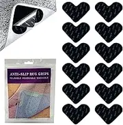 Non-Slip Mat for Carpet, Pack of 12 Carpet Non-Slip Underlay, Carpet Stoppers, Heart-Shaped Non-Slip Mat for Carpet, Strong Adhesion and Easy to Remove, Black