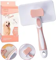 Yingte Self-Cleaning Slicker Brush for Dog and Cat, Pet Grooming with Release Button, Dog and Cat Grooming and Shedding Brush, Remove Loose Fur and Undercoat (Pink)