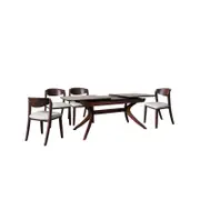 Villa 7PCE Hardwood Extendable Dining Set | Arabica Walnut | Beige Fabric