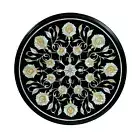 12" Black round Marble Coffee Table Top malachite Pattern Inlay Corner Table
