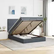 vidaXL Ottoman Bed with Mattresses & LEDs Dark Grey Double Velvet