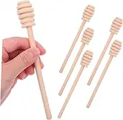 HAKIDZEL 6pcs Wood Honey Dippers: Long Wooden Honeycomb Stirrers Drizzling Stirring Sticks for Honey Accessories 16cm