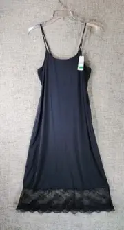 Natori Infinity Half Slip Womens Large Black Lace Trim Stretch Midi 782198 NWT