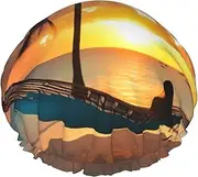 Coconut Beach Sunset Hammock Print Various Activities Shower Cap Reusable Soft And Lightweight Bath Hair Cap Long Hair