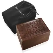 Rosewood Hand-Carved Floral Wood Memorial Cremation Box with Velvet Bag - XL