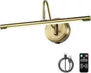 Modern Wireless Picture Lights for Wall Gold Wall Sconces Battery Operated 16.5" Inch Dimmable Wall Art Light with Adjustable Book Light with Remote 3000K CRI95+