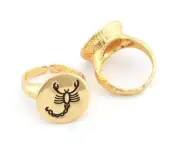 Scorpion Horoscope Zodiac Ring Adjustable Enamel Filled-Gold plated brass 4858