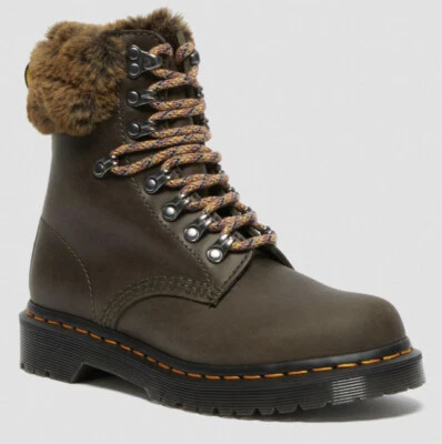 Dr Martens 1460 Serena Collar Faux Fur Lined Lace Up Boots Woman US 7 Brown $160