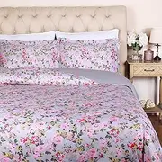 [Superior] 300-Thread Count Cotton Duvet Cover Bed Set with Pillow Shams, Durable and Breathable, Machine Washable, Vintage Floral Bedding Boho Wildflower, Full/Queen, Silver