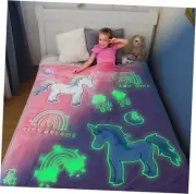 Glow in The Dark Blanket for Girls, Fluffy Pink Plush Throw 50" x 60" Unicorn
