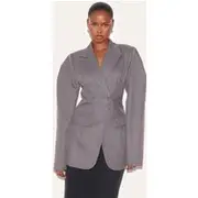 Charcoal Drop Shoulder Cinch Waist Extreme Oversized Blazer, Charcoal