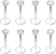 [QWALIT] 16G Clear Lip Rings Studs Cartilage Tragus Earrings Retainer for Work Plastic Cubic Zirconia Labret Monroe Piercing Jewelry 6mm 8mm