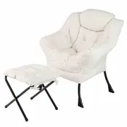Costway Upholstered Lounge Chair Ottoman Modern Sofa Accent Armchair Couch w/Folding Footstool & Storage Pocket Beige
