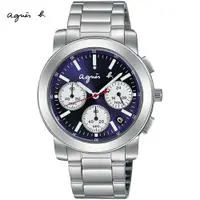 在飛比找PChome24h購物優惠-agnes b. 純粹時尚 三眼計時腕錶(銀X藍/38mm)