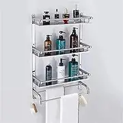 Towel Rack Multifunctional Shelf Bathroom Towel Rack Wall-Mounted Double Towel Rails Punch-Free Rust-Proof Storage Rack Thickened Kitchen Towel Rack for Bathroom kitchen/D40Cm LWX