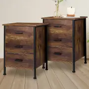 Alfordson 2x Bedside Table Retro Nightstand 3 Drawers Dark Oak