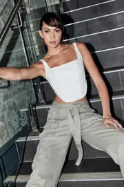 White Corset Top Sleeveless Square Neck Structured - Size 14, Women's Top
