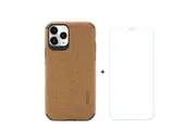 For iPhone 11 Pro Case Denim Texture Brown & Tempered Glass Screen Protector