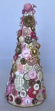 Hand Crafted Pink Button Tree Tower 10”