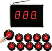 Wireless Calling System Customer Paging System for Restaurant Clinic Hospital Nursing Home Church Office Cafe Shop 1 Display Receiver and 10 Waterproof Call Button (2000AT+O1BR)