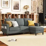 Advwin 3 Seater Sofa Modular Lounge Chaise with Storage Ottoman Linen Grey