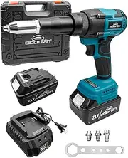 BOQNZN Cordless Rivet Gun with Charger and 2 Batteries, Electric Brushless Blind Rivet Tool Kit, Portable Rivet Gun for 1/8", 5/32", 3/16" Rivets